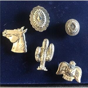 5 Vintage Silver Tone Button Covers Southwest Design